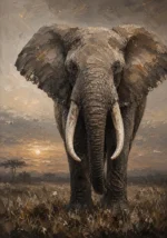 Sunset Elephant Wildlife Portrait Wall Art Canvas Print