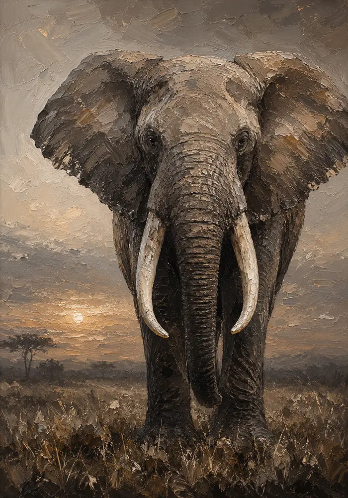 Sunset Elephant Wildlife Portrait Wall Art Canvas Print