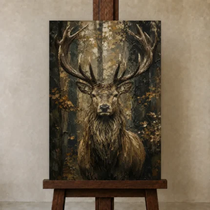 Majestic Stag Wildlife Portrait Wall Art Canvas Print shown in Studio Easel
