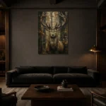 Majestic Stag Wildlife Portrait Wall Art Canvas Print shown in a warm modern interior