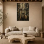 Majestic Stag Wildlife Portrait Wall Art Canvas Print presented in a sophisticated home setting