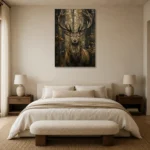 Majestic Stag Wildlife Portrait Wall Art Canvas Print showcased in an elegant minimalist interior