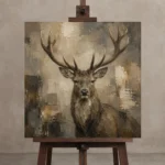 Neutral Stag Wildlife Portrait Wall Art Canvas Print displayed on a studio easel