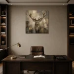 Neutral Stag Wildlife Portrait Wall Art Canvas Print displayed in a contemporary gallery-inspired room