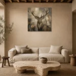 Neutral Stag Wildlife Portrait Wall Art Canvas Print presented in a sophisticated home setting