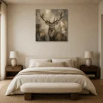 Neutral Stag Wildlife Portrait Wall Art Canvas Print showcased in an elegant minimalist interior