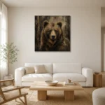Woodland Bear Wildlife Portrait Wall Art Canvas Print styled in a refined neutral interior