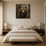 Woodland Bear Wildlife Portrait Wall Art Canvas Print showcased in an elegant minimalist interior