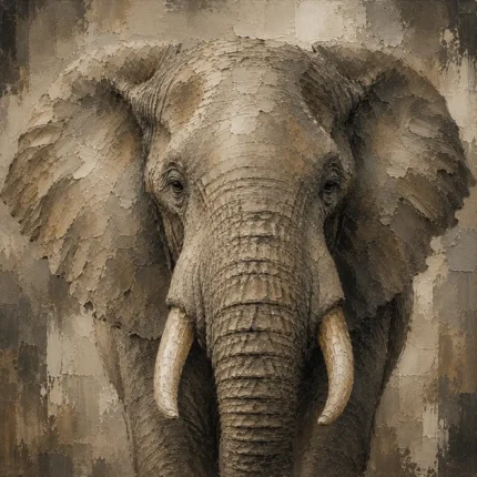 Neutral Elephant Wildlife Portrait Wall Art Canvas Print