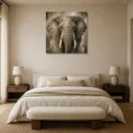 Neutral Elephant Wildlife Portrait Wall Art Canvas Print showcased in an elegant minimalist interior