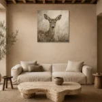 Soft Doe Wildlife Portrait Wall Art Canvas Print presented in a sophisticated home setting