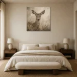Soft Doe Wildlife Portrait Wall Art Canvas Print showcased in an elegant minimalist interior