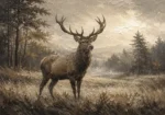 Misty Valley Stag Wildlife Portrait Wall Art Canvas Print