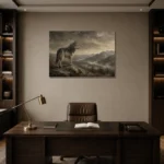 Mountain Wolf Wildlife Portrait Wall Art Canvas Print displayed in a contemporary gallery-inspired room