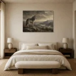 Mountain Wolf Wildlife Portrait Wall Art Canvas Print showcased in an elegant minimalist interior