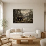 Mountain Bear Wildlife Portrait Wall Art Canvas Print styled in a refined neutral interior