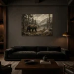 Mountain Bear Wildlife Portrait Wall Art Canvas Print shown in a warm modern interior