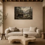 Mountain Bear Wildlife Portrait Wall Art Canvas Print presented in a sophisticated home setting