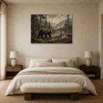 Mountain Bear Wildlife Portrait Wall Art Canvas Print showcased in an elegant minimalist interior