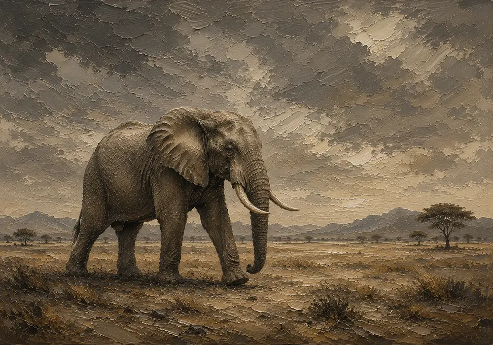 Savanna Elephant Wildlife Portrait Wall Art Canvas Print