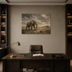 Savanna Elephant Wildlife Portrait Wall Art Canvas Print displayed in a contemporary gallery-inspired room