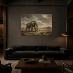 Savanna Elephant Wildlife Portrait Wall Art Canvas Print shown in a warm modern interior