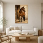 Chestnut Stable Horse Wall Art Canvas Print styled in a refined neutral interior