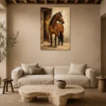 Chestnut Stable Horse Wall Art Canvas Print presented in a sophisticated home setting