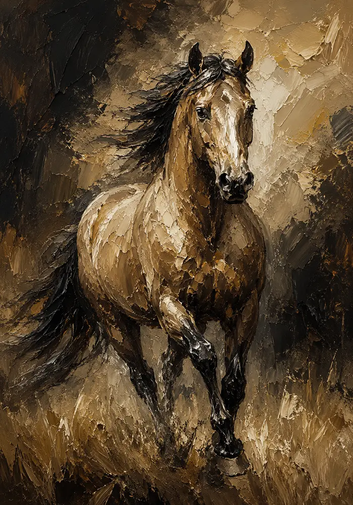 Golden Galloping Horse Wall Art Canvas Print
