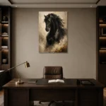 Black Stallion Horse Wall Art Canvas Print displayed in a contemporary gallery-inspired room