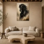 Black Stallion Horse Wall Art Canvas Print presented in a sophisticated home setting