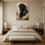 Black Stallion Horse Wall Art Canvas Print showcased in an elegant minimalist interior