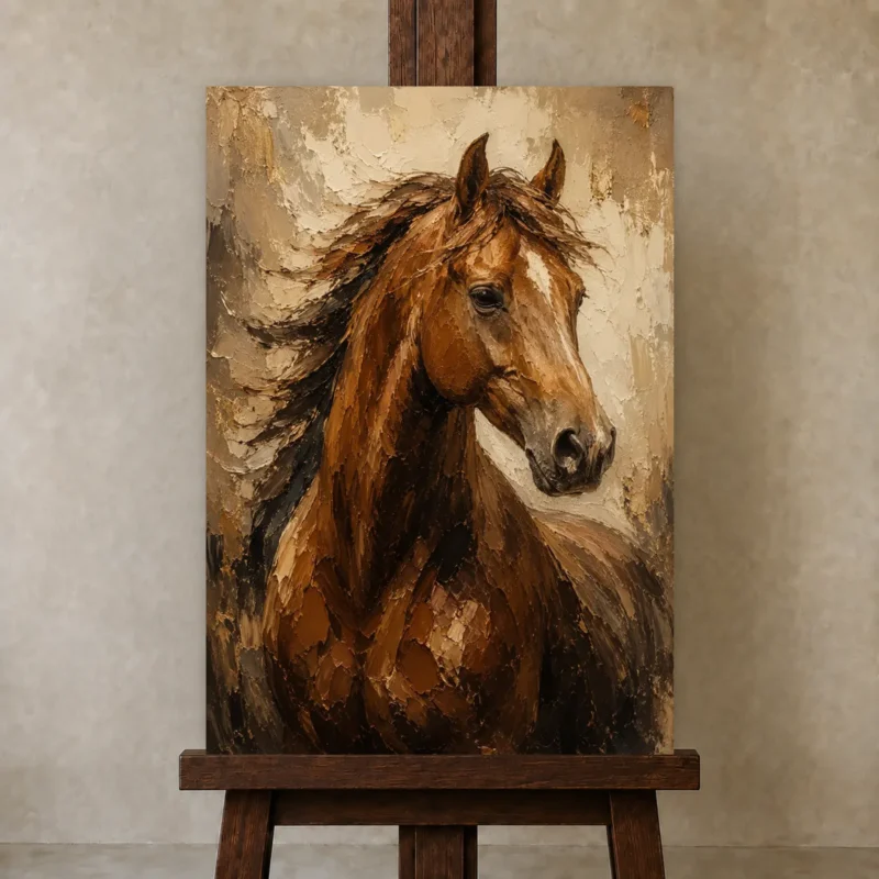 Chestnut Horse Portrait Horse Wall Art Canvas Print shown in Studio Easel
