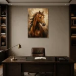 Chestnut Horse Portrait Horse Wall Art Canvas Print displayed in a contemporary gallery-inspired room