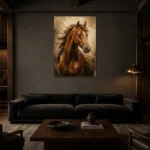 Chestnut Horse Portrait Horse Wall Art Canvas Print shown in a warm modern interior