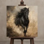 Midnight Stallion Horse Wall Art Canvas Print displayed on a studio easel