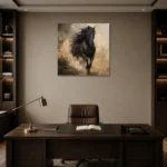 Midnight Stallion Horse Wall Art Canvas Print displayed in a contemporary gallery-inspired room