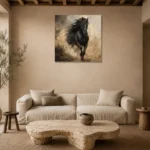 Midnight Stallion Horse Wall Art Canvas Print presented in a sophisticated home setting