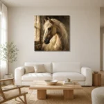 Ivory Window Horse Wall Art Canvas Print styled in a refined neutral interior