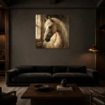 Ivory Window Horse Wall Art Canvas Print shown in a warm modern interior