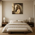 Ivory Window Horse Wall Art Canvas Print showcased in an elegant minimalist interior