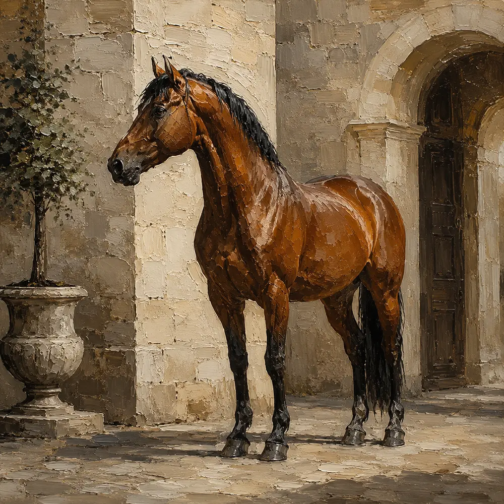 Courtyard Chestnut Horse Wall Art Canvas Print