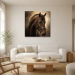 Bridled Chestnut Horse Wall Art Canvas Print styled in a refined neutral interior