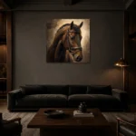 Bridled Chestnut Horse Wall Art Canvas Print shown in a warm modern interior