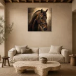 Bridled Chestnut Horse Wall Art Canvas Print presented in a sophisticated home setting