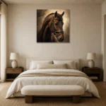 Bridled Chestnut Horse Wall Art Canvas Print showcased in an elegant minimalist interior