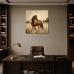 Golden Meadow Horse Wall Art Canvas Print displayed in a contemporary gallery-inspired room