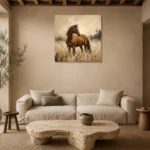 Golden Meadow Horse Wall Art Canvas Print presented in a sophisticated home setting