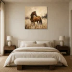Golden Meadow Horse Wall Art Canvas Print showcased in an elegant minimalist interior