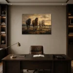 Running Chestnut Horse Wall Art Canvas Print displayed in a contemporary gallery-inspired room